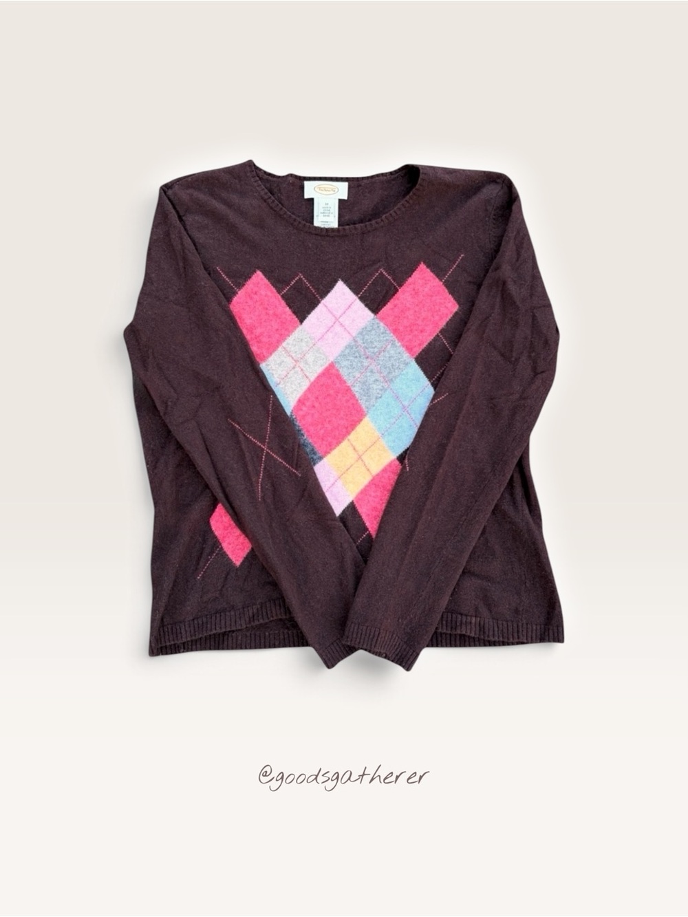 Talbots Chocolate Brown Argyle Angora Cashmere Blend Sweater Size M
